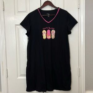 Secret Treasures Black Sleep Shirt Fun in the Sun Flip Flops Cotton Blend